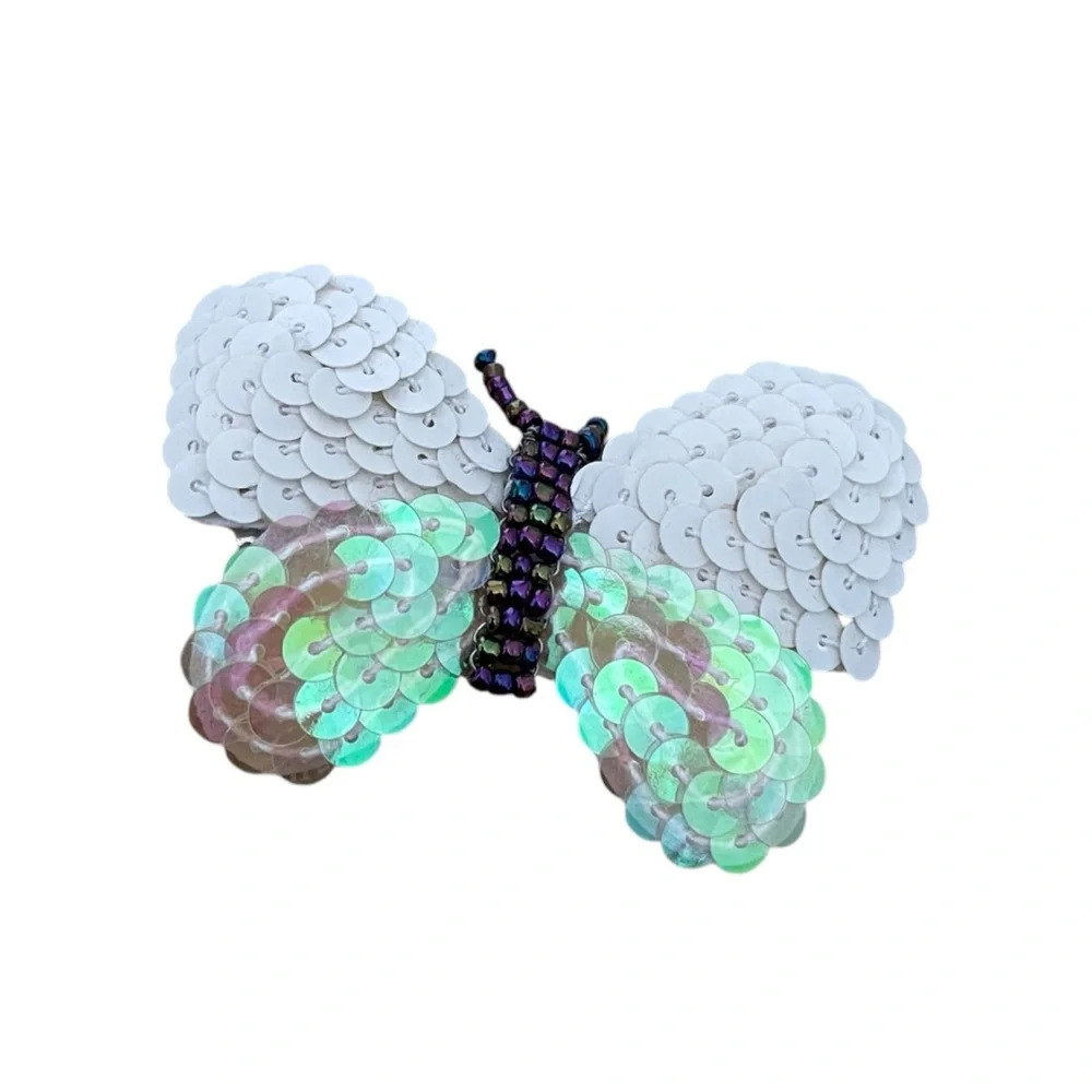 Butterfly Sequin Beaded Hair Clip Brooch Iridescent Fairycore Y2K Statement